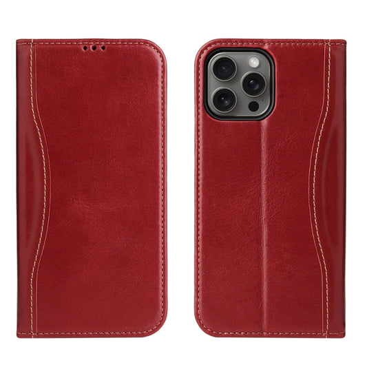 For iPhone 16 Pro Fierre Shann Cowhide Leather Flip Leather Phone Case(Red) - iPhone 16 Pro Cases by FIERRE SHANN | Online Shopping South Africa | PMC Jewellery | Buy Now Pay Later Mobicred