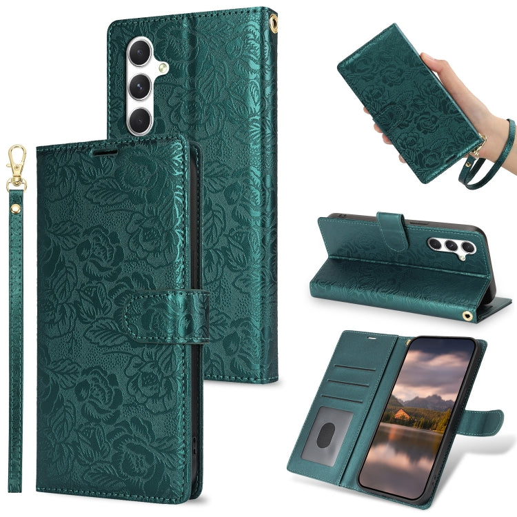 For Samsung Galaxy S25+ 5G Peony Flowers Imprint Leather Phone Case(Green) - Galaxy S25+ 5G Cases by PMC Jewellery | Online Shopping South Africa | PMC Jewellery | Buy Now Pay Later Mobicred