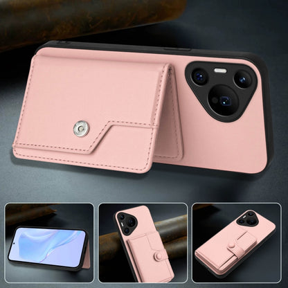 For Huawei Pura 70 Pro Button Card Bag RFID Anti-theft Phone Case(Pink) - Huawei Cases by PMC Jewellery | Online Shopping South Africa | PMC Jewellery | Buy Now Pay Later Mobicred