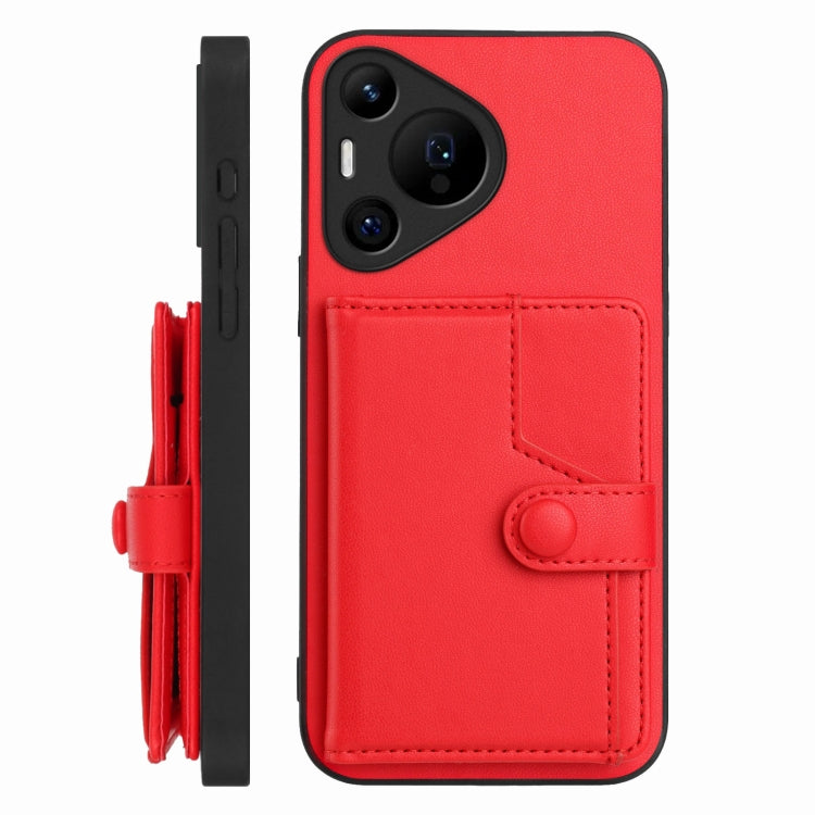 For Huawei Pura 70 Pro Button Card Bag RFID Anti-theft Phone Case(Red) - Huawei Cases by PMC Jewellery | Online Shopping South Africa | PMC Jewellery | Buy Now Pay Later Mobicred