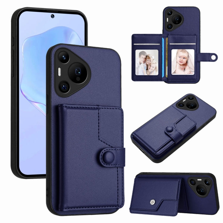 For Huawei Pura 70 Pro Button Card Bag RFID Anti-theft Phone Case(Blue) - Huawei Cases by PMC Jewellery | Online Shopping South Africa | PMC Jewellery | Buy Now Pay Later Mobicred