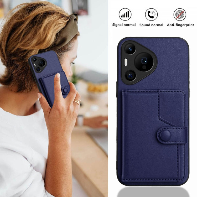 For Huawei Pura 70 Pro Button Card Bag RFID Anti-theft Phone Case(Blue) - Huawei Cases by PMC Jewellery | Online Shopping South Africa | PMC Jewellery | Buy Now Pay Later Mobicred