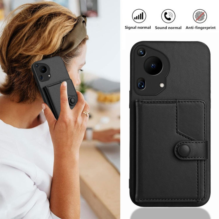 For Huawei Pura 70 Ultra Button Card Bag RFID Anti-theft Phone Case(Black) - Huawei Cases by PMC Jewellery | Online Shopping South Africa | PMC Jewellery | Buy Now Pay Later Mobicred