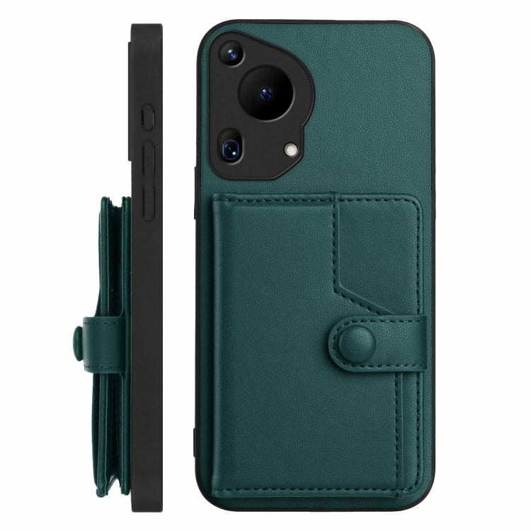 For Huawei Pura 70 Ultra Button Card Bag RFID Anti-theft Phone Case(Green) - Huawei Cases by PMC Jewellery | Online Shopping South Africa | PMC Jewellery | Buy Now Pay Later Mobicred