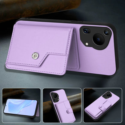 For Huawei Pura 70 Ultra Button Card Bag RFID Anti-theft Phone Case(Purple) - Huawei Cases by PMC Jewellery | Online Shopping South Africa | PMC Jewellery | Buy Now Pay Later Mobicred