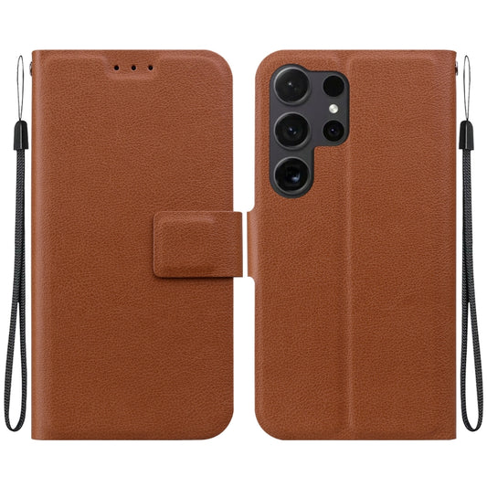 For Samsung Galaxy S25 Ultra 5G Ultra-thin Voltage Magnetic Buckle Leather Phone Case(Brown) - Galaxy S25 Ultra 5G Cases by PMC Jewellery | Online Shopping South Africa | PMC Jewellery | Buy Now Pay Later Mobicred