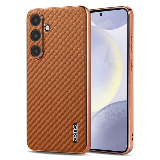 For Samsung Galaxy S25+ 5G AZNS Electroplated Edge Carbon Fiber Texture Phone Case(Brown) - Galaxy S25+ 5G Cases by AZNS | Online Shopping South Africa | PMC Jewellery | Buy Now Pay Later Mobicred