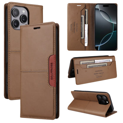 For iPhone 16 Pro GQUTROBE G01 RFID Anti-theft Leather Phone Case(Brown) - iPhone 16 Pro Cases by GQUTROBE | Online Shopping South Africa | PMC Jewellery | Buy Now Pay Later Mobicred