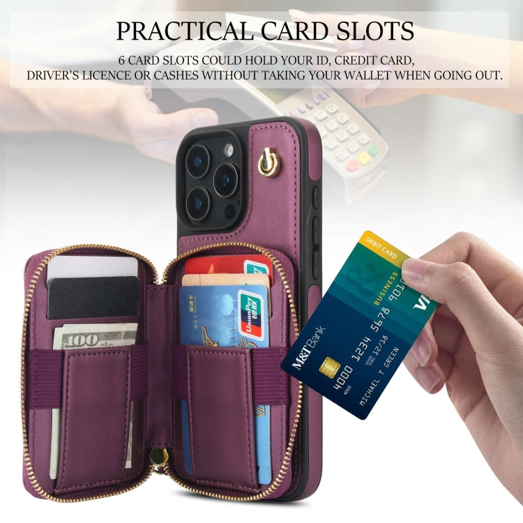 For iPhone 16 Pro AwQuer Crossbody Zipper Wallet Rhombic Leather Back Phone Case(Dark Purple) - iPhone 16 Pro Cases by Awquer | Online Shopping South Africa | PMC Jewellery | Buy Now Pay Later Mobicred