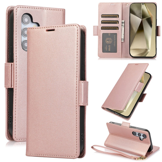 For Samsung Galaxy S25 / S24 5G Side Buckle RFID Anti-theft Leather Phone Case(Rose Gold) - Galaxy S25 5G Cases by PMC Jewellery | Online Shopping South Africa | PMC Jewellery | Buy Now Pay Later Mobicred