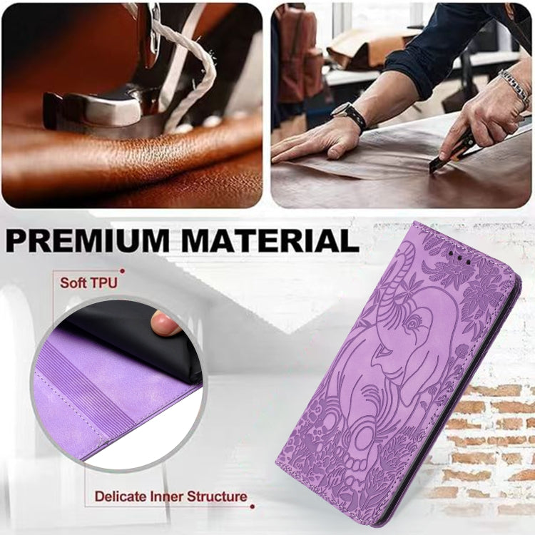 For Samsung Galaxy S25+ 5G Retro Elephant Embossed Leather Phone Case(Purple) - Galaxy S25+ 5G Cases by PMC Jewellery | Online Shopping South Africa | PMC Jewellery | Buy Now Pay Later Mobicred