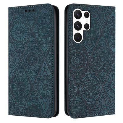 For Samsung Galaxy S25 Ultra 5G Ethnic Embossed Adsorption Leather Phone Case(Blue) - Galaxy S25 Ultra 5G Cases by PMC Jewellery | Online Shopping South Africa | PMC Jewellery | Buy Now Pay Later Mobicred