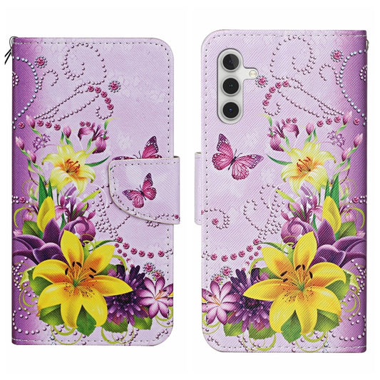 For Samsung Galaxy S25 5G Colored Drawing Pattern Leather Phone Case(Yellow Flower Butterfly) - Galaxy S25 5G Cases by PMC Jewellery | Online Shopping South Africa | PMC Jewellery | Buy Now Pay Later Mobicred