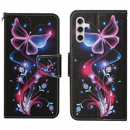 For Samsung Galaxy S25+ 5G Colored Drawing Pattern Leather Phone Case(Fluorescent Butterfly) - Galaxy S25+ 5G Cases by PMC Jewellery | Online Shopping South Africa | PMC Jewellery | Buy Now Pay Later Mobicred