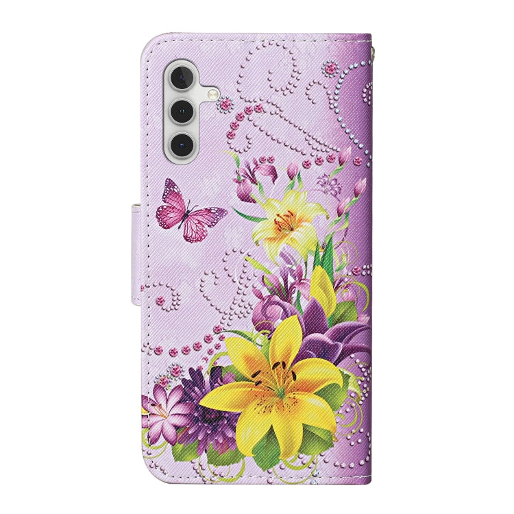 For Samsung Galaxy S25+ 5G Colored Drawing Pattern Leather Phone Case(Yellow Flower Butterfly) - Galaxy S25+ 5G Cases by PMC Jewellery | Online Shopping South Africa | PMC Jewellery | Buy Now Pay Later Mobicred