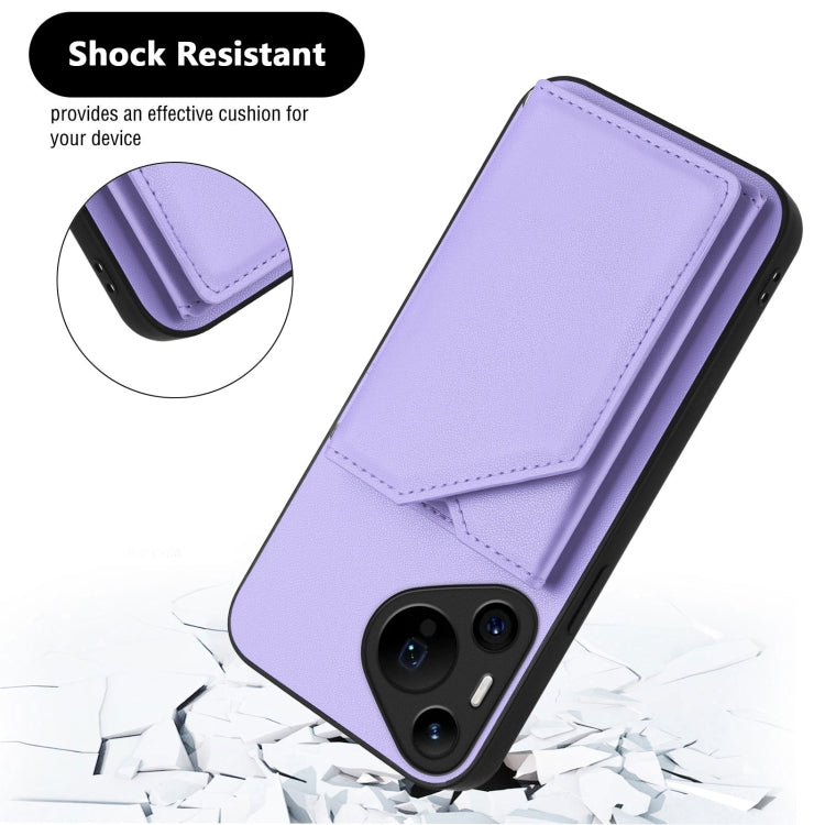 For Huawei Pura 70 Pro Skin Feel Four Card Slots Phone Case with Wrist Strap(Purple) - Huawei Cases by PMC Jewellery | Online Shopping South Africa | PMC Jewellery | Buy Now Pay Later Mobicred