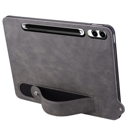 For Samsung Galaxy Tab S10 Ultra / S9 Ultra TPU Leather Back Tablet Case with Wristband(Grey) - Tab S10 Ultra Cases by PMC Jewellery | Online Shopping South Africa | PMC Jewellery | Buy Now Pay Later Mobicred