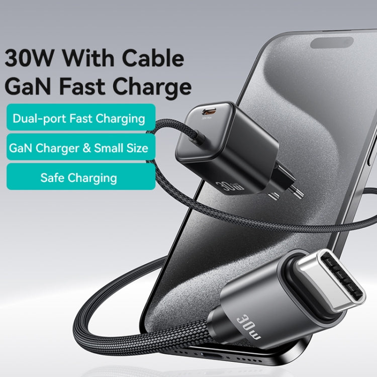 USAMS CC264 30W GaN Mini Type-C / USB-C Dual Port Fast Charger with Cable, EU Plug(White) - free shipping - PMC TechLife - Order now!