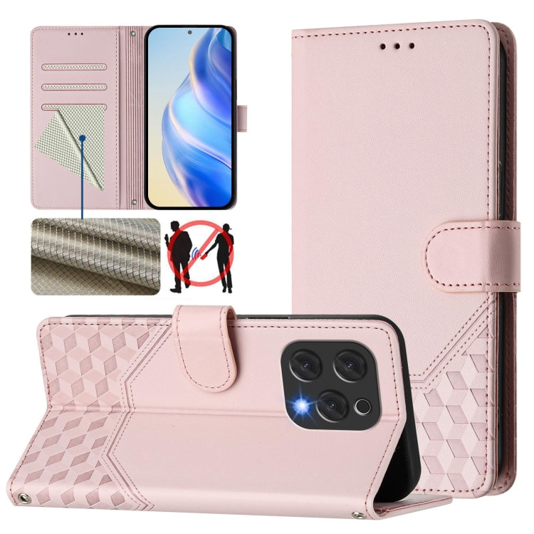 For Doogee N55 Plus Honeycomb Embossing RFID Leather Phone Case(Pink) - More Brand by PMC TechLife | Online Shopping South Africa | PMC TechLife | Buy Now Pay Later Mobicred