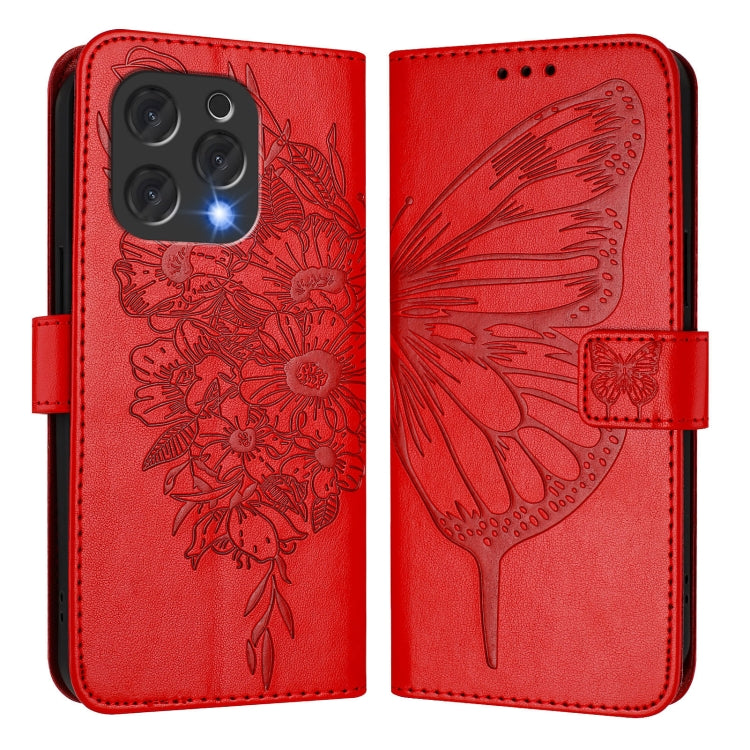 For Doogee N55 Plus Embossed Butterfly Leather Phone Case(Red) - Doogee Cases by PMC TechLife | Online Shopping South Africa | PMC TechLife | Buy Now Pay Later Mobicred