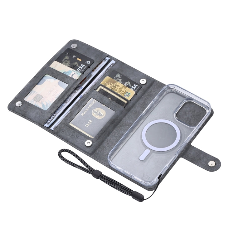 For iPhone 16 ViLi GVS-C Series MagSafe Magnetic RFID Leather Flip Phone Case(Grey) - free shipping - PMC Jewellery - Order now!