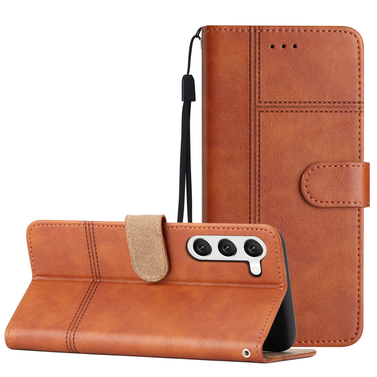 For Samsung Galaxy S25 5G Cowhide Texture Stitching Leather Phone Case(Brown) - Galaxy S25 5G Cases by PMC Jewellery | Online Shopping South Africa | PMC Jewellery | Buy Now Pay Later Mobicred