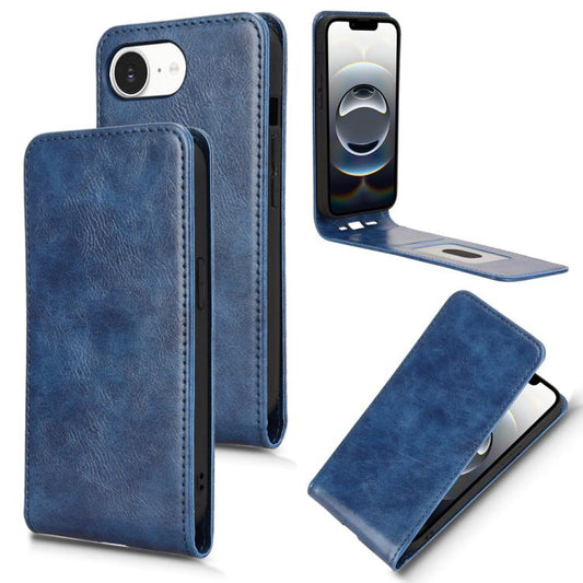 For iPhone 16e Magnetic Vertical Flip Leather Phone Case(Blue) - iPhone 16e Cases by PMC Jewellery | Online Shopping South Africa | PMC Jewellery | Buy Now Pay Later Mobicred