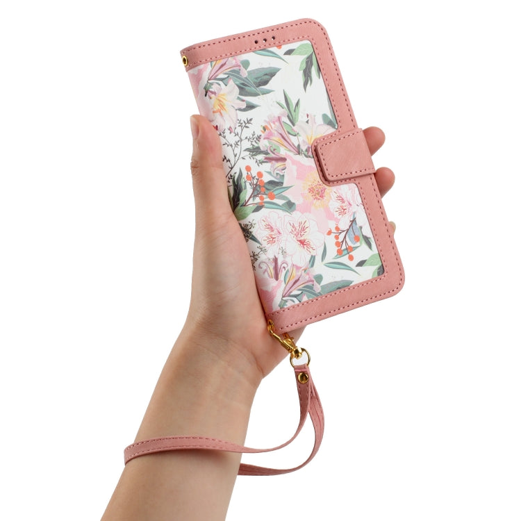For iPhone 16e Floral Pattern Leather Phone Case with Lanyard(Pink) - iPhone 16e Cases by PMC TechLife | Online Shopping South Africa | PMC TechLife | Buy Now Pay Later Mobicred