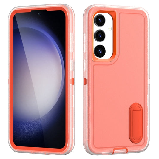 For Samsung Galaxy S24 / S25 5G Rugged PC Hybrid Silicone Phone Case with Holder(Transparent+Orange) - Galaxy S25 5G Cases by PMC Jewellery | Online Shopping South Africa | PMC Jewellery | Buy Now Pay Later Mobicred