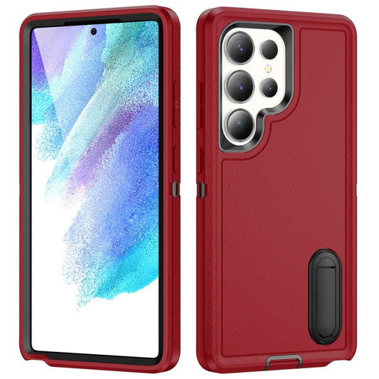 For Samsung Galaxy S25 Ultra 5G Rugged PC Hybrid Silicone Phone Case with Holder(Red+Black) - Galaxy S25 Ultra 5G Cases by PMC Jewellery | Online Shopping South Africa | PMC Jewellery | Buy Now Pay Later Mobicred