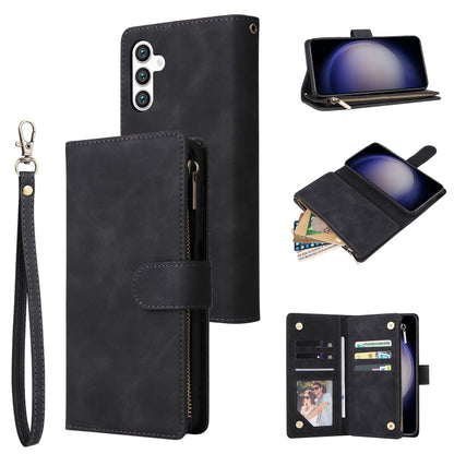 For Samsung Galaxy S25 5G Multifunctional Frosted Zipper Wallet Leather Phone Case(Black) - Galaxy S25 5G Cases by PMC Jewellery | Online Shopping South Africa | PMC Jewellery | Buy Now Pay Later Mobicred