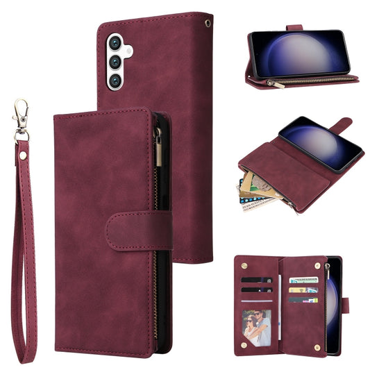 For Samsung Galaxy S25 5G Multifunctional Frosted Zipper Wallet Leather Phone Case(Wine Red) - Galaxy S25 5G Cases by PMC Jewellery | Online Shopping South Africa | PMC Jewellery | Buy Now Pay Later Mobicred