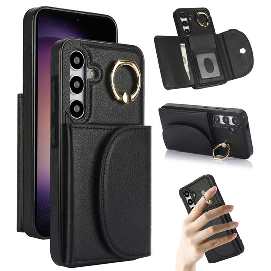 For Samsung Galaxy S25 5G Ring Holder Card Bag Skin Feel Phone Case(Black) - Galaxy S25 5G Cases by PMC Jewellery | Online Shopping South Africa | PMC Jewellery | Buy Now Pay Later Mobicred