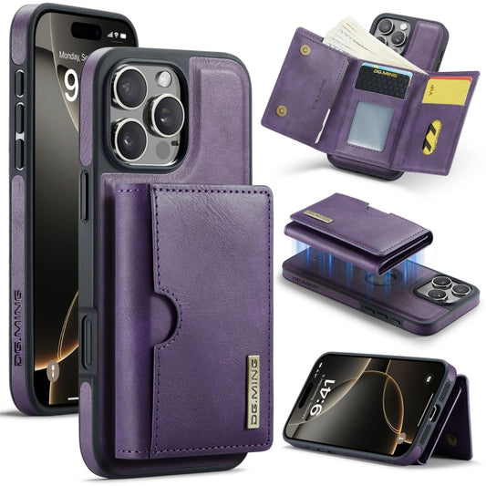 For iPhone 16 Pro DG.MING M6 Series RFID Tri-fold Card Bag Removable Leather Phone Case(Purple) - iPhone 16 Pro Cases by DG.MING | Online Shopping South Africa | PMC Jewellery | Buy Now Pay Later Mobicred