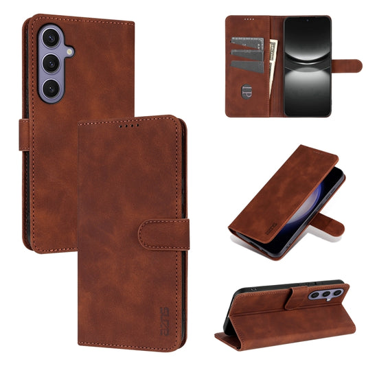 For Samsung Galaxy S25 5G AZNS Skin Feel Calf Texture Flip Leather Phone Case(Brown) - Galaxy S25 5G Cases by AZNS | Online Shopping South Africa | PMC Jewellery | Buy Now Pay Later Mobicred