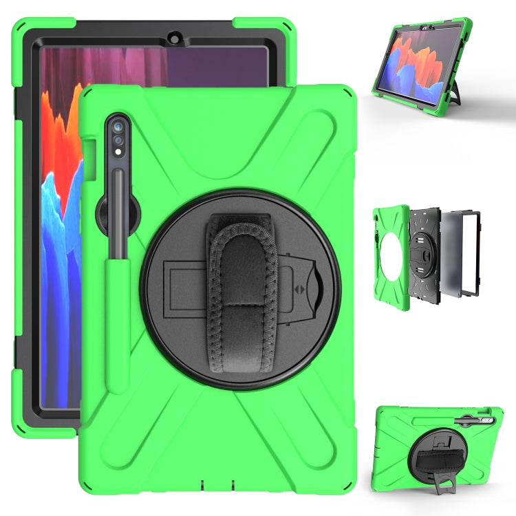 For Samsung Galaxy Tab S9 / Galaxy Tab S8 / Galaxy Tab S7 (2020) T870 Shockproof Colorful Silicone + PC Protective Case with Holder & Shoulder Strap & Hand Strap & Pen Slot(Green) - Galaxy Tab S8 Cases by PMC Jewellery | Online Shopping South Africa | PMC Jewellery | Buy Now Pay Later Mobicred