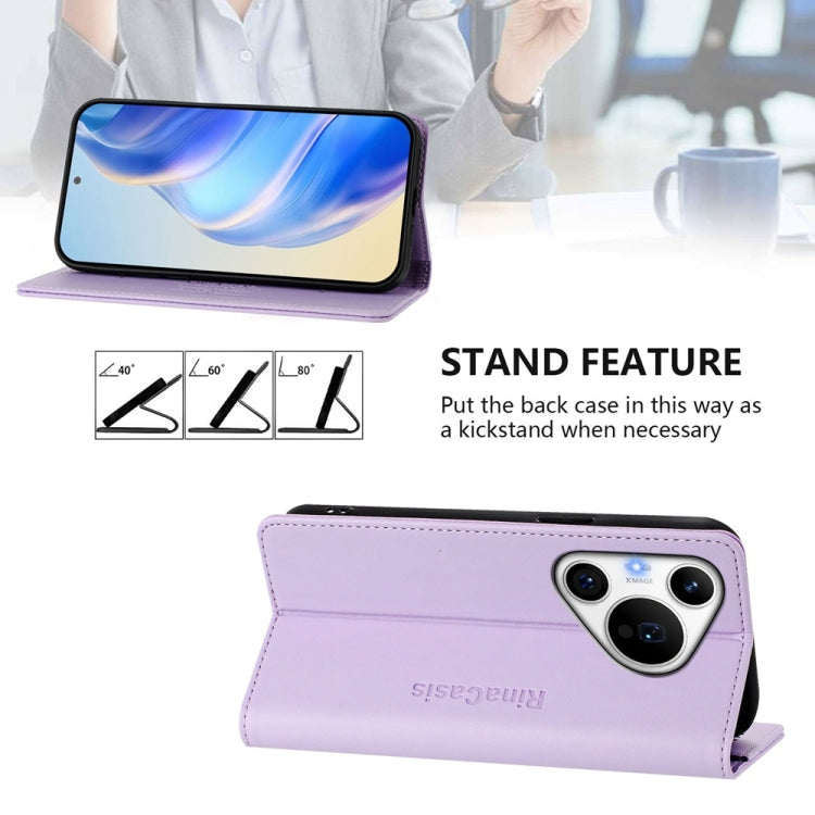 For Huawei Pura 70 Pro / Pura 70 Pro+ RC01 Dual-Folded Magnetic Suction RFID Leather Phone Case(Light Purple) - Huawei Cases by PMC Jewellery | Online Shopping South Africa | PMC Jewellery | Buy Now Pay Later Mobicred