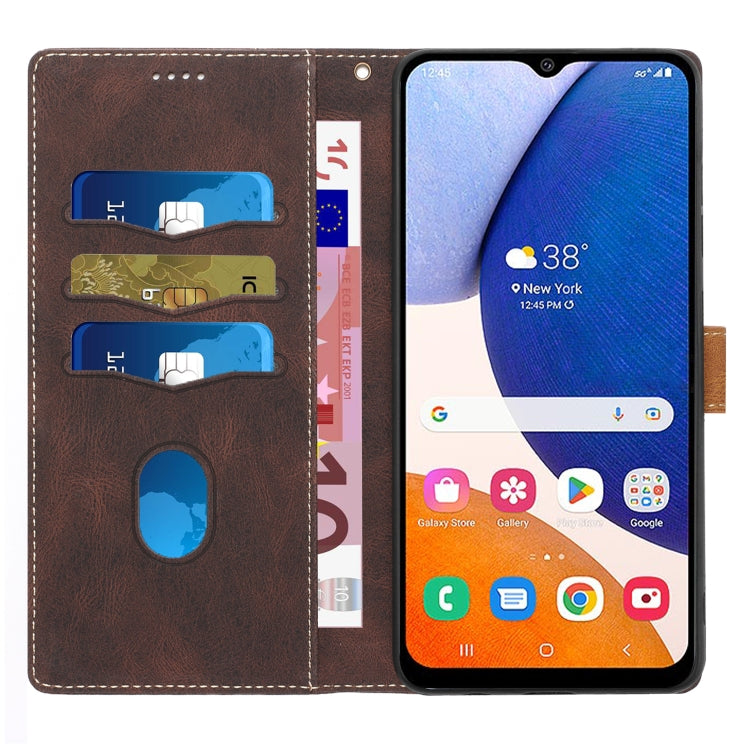 For Samsung Galaxy S25 5G Grid Stitching Leather Phone Case with Lanyard(Brown) - Galaxy S25 5G Cases by PMC Jewellery | Online Shopping South Africa | PMC Jewellery | Buy Now Pay Later Mobicred