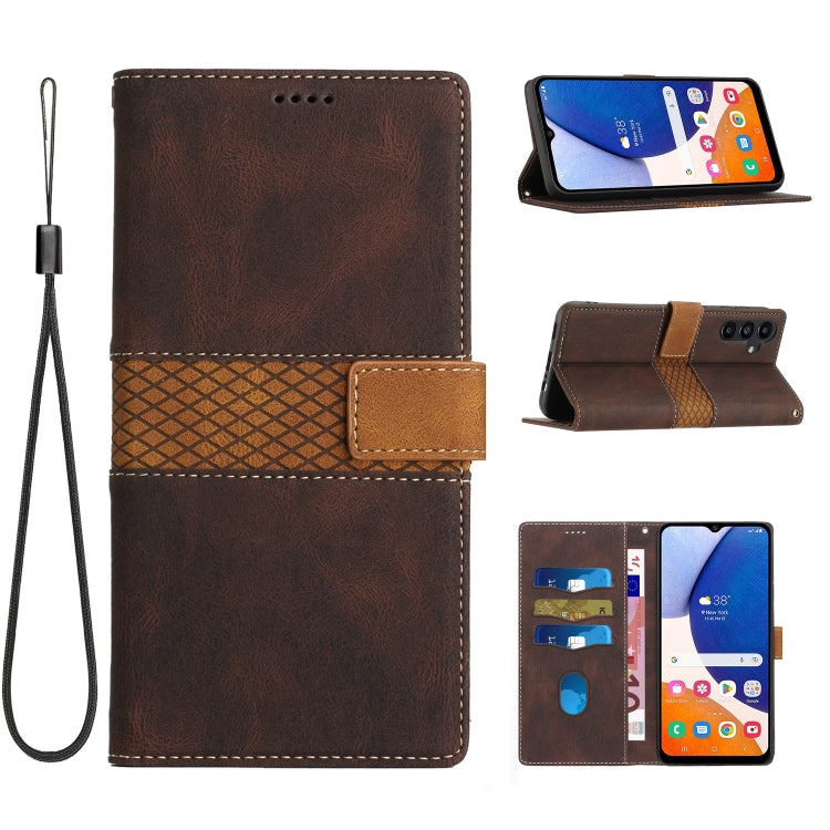 For Samsung Galaxy S25+ 5G Grid Stitching Leather Phone Case with Lanyard(Brown) - Galaxy S25+ 5G Cases by PMC Jewellery | Online Shopping South Africa | PMC Jewellery | Buy Now Pay Later Mobicred