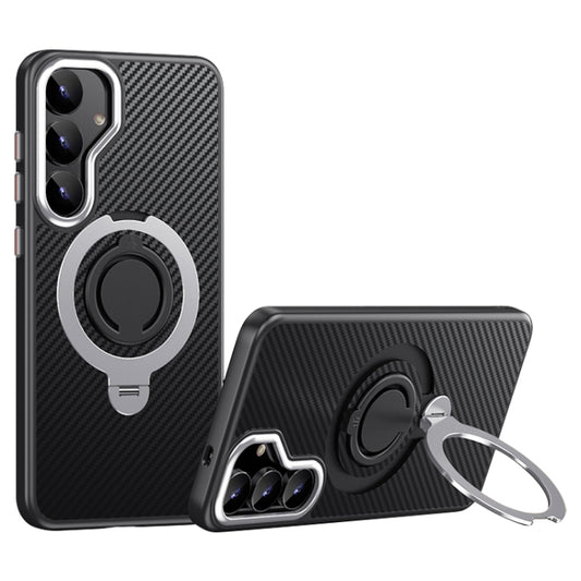 For Samsung Galaxy S25+ 5G Carbon Fiber MagSafe Phone Case with 360 Degree Rotating Holder(Black Silver) - Galaxy S25+ 5G Cases by PMC Jewellery | Online Shopping South Africa | PMC Jewellery | Buy Now Pay Later Mobicred