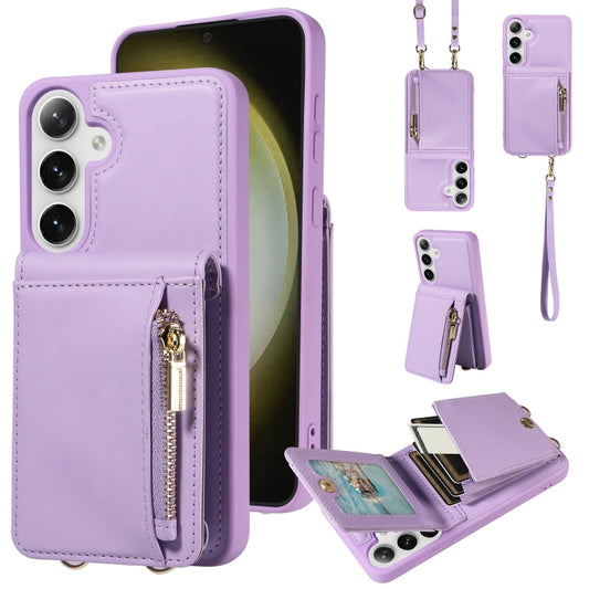 For Samsung Galaxy S25+ 5G Crossbody Lanyard Zipper Wallet Leather Phone Case(Purple) - Galaxy S25+ 5G Cases by PMC Jewellery | Online Shopping South Africa | PMC Jewellery | Buy Now Pay Later Mobicred