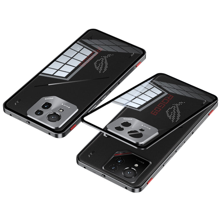 For  ASUS ROG Phone 9 Pro Snap Buckle Metal Frame Glass Back Panel Phone Case(Grey) - ASUS Cases by PMC TechLife | Online Shopping South Africa | PMC TechLife | Buy Now Pay Later Mobicred
