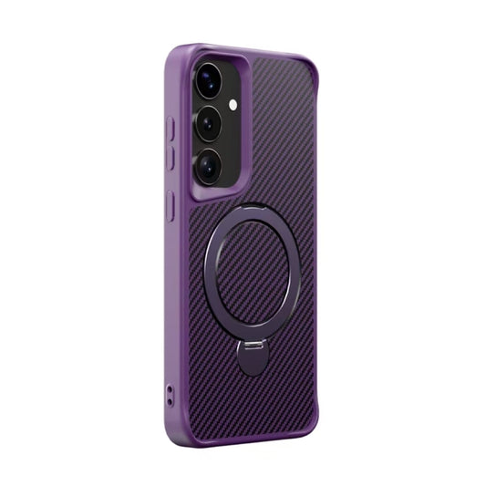 For Samsung Galaxy S25 / S24 5G Carbon Fiber Texture 360 MagSafe Holder Phone Case(Purple) - Galaxy S25 5G Cases by PMC Jewellery | Online Shopping South Africa | PMC Jewellery | Buy Now Pay Later Mobicred