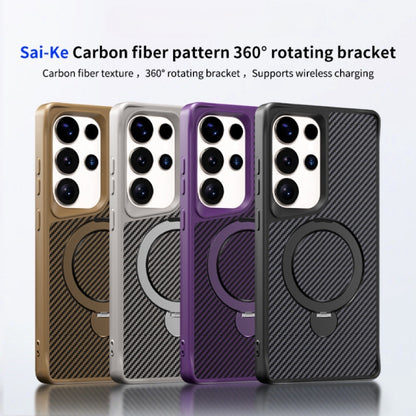 For Samsung Galaxy S25+ / S24+ 5G Carbon Fiber Texture 360 MagSafe Holder Phone Case(Titanium Gray) - Galaxy S25+ 5G Cases by PMC Jewellery | Online Shopping South Africa | PMC Jewellery | Buy Now Pay Later Mobicred