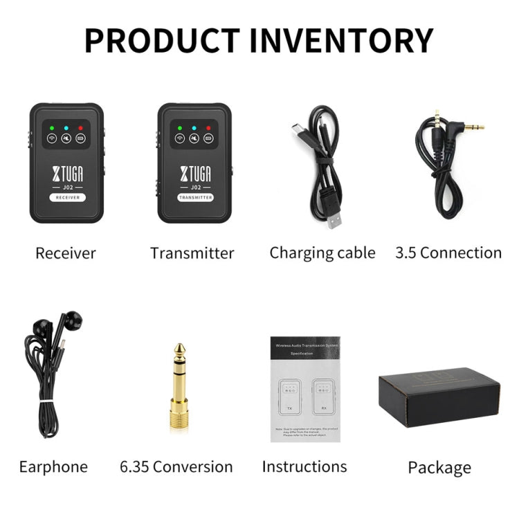 XTUGA J02 2.4G Stereo Wireless In-Ear Mini Monitor System with Transmitter & Receiver(Black) - Microphone by XTUGA | Online Shopping South Africa | PMC TechLife | Buy Now Pay Later Mobicred