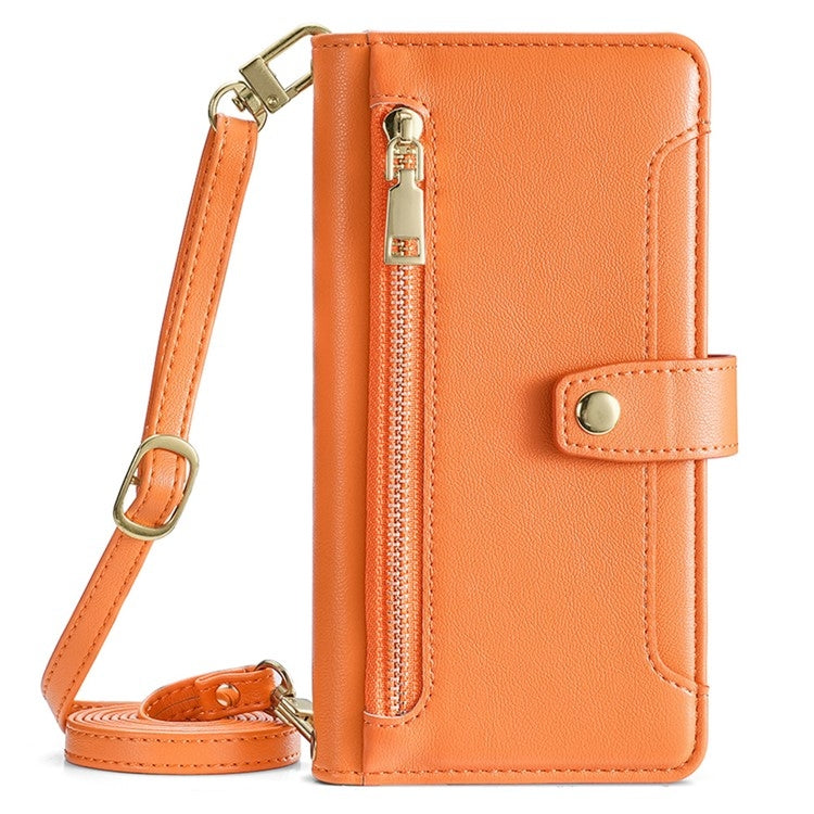 For Samsung Galaxy S25 Ultra 5G Sheep Texture Cross-body Zipper Wallet Leather Phone Case(Orange) - Galaxy S25 Ultra 5G Cases by PMC Jewellery | Online Shopping South Africa | PMC Jewellery | Buy Now Pay Later Mobicred