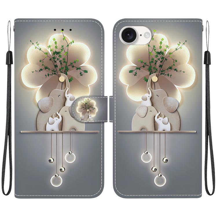 For iPhone 16e Crystal Texture Colored Drawing Leather Phone Case(Elephants) - iPhone 16e Cases by PMC TechLife | Online Shopping South Africa | PMC TechLife | Buy Now Pay Later Mobicred
