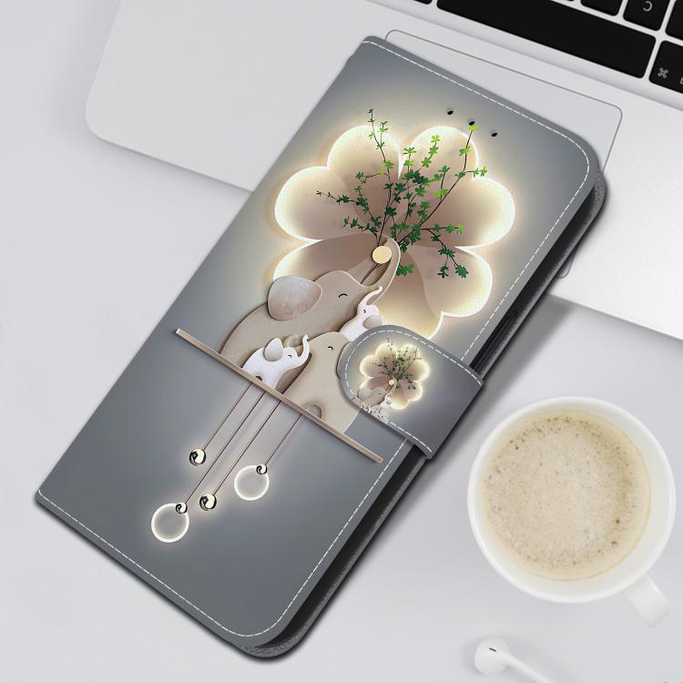 For iPhone 16e Crystal Texture Colored Drawing Leather Phone Case(Elephants) - iPhone 16e Cases by PMC TechLife | Online Shopping South Africa | PMC TechLife | Buy Now Pay Later Mobicred