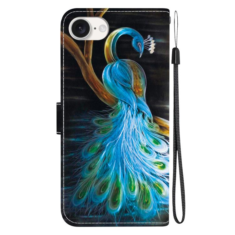 For iPhone 16e Crystal Texture Colored Drawing Leather Phone Case(Peacock) - iPhone 16e Cases by PMC TechLife | Online Shopping South Africa | PMC TechLife | Buy Now Pay Later Mobicred