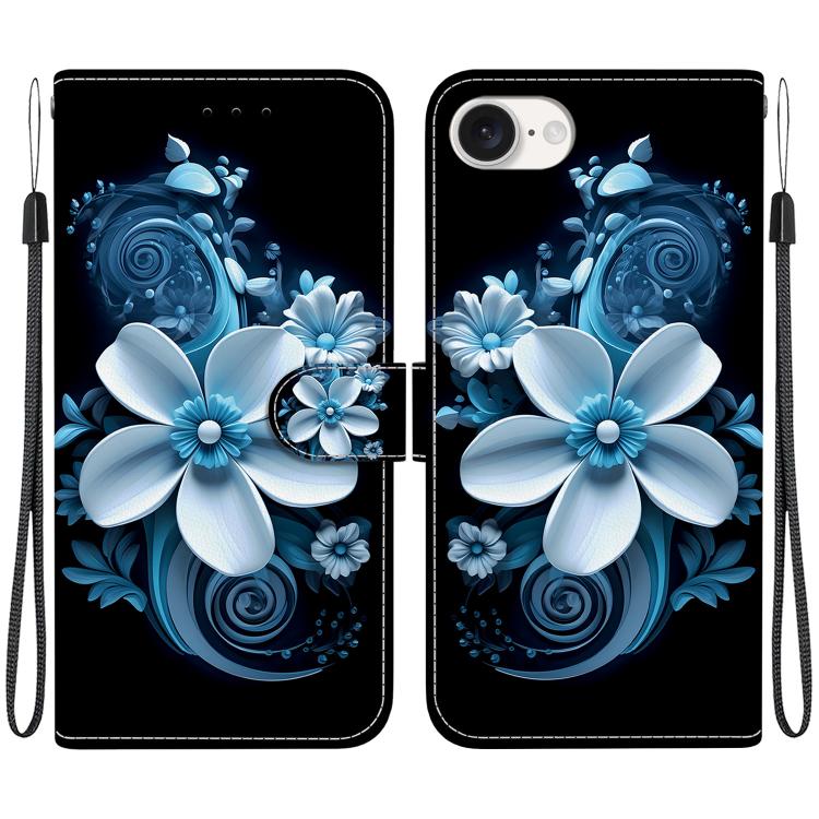 For iPhone 16e Crystal Texture Colored Drawing Leather Phone Case(Black Orchid) - iPhone 16e Cases by PMC TechLife | Online Shopping South Africa | PMC TechLife | Buy Now Pay Later Mobicred